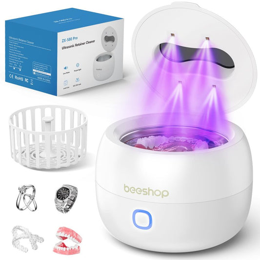 BEESHOP Professional Ultrasonic Cleaner – 45kHz Jewelry Cleaning Pod, Ultrasonic Cleaner for All Jewelry, Eyeglasses, Watches, Dentures, Retainers & More (White)