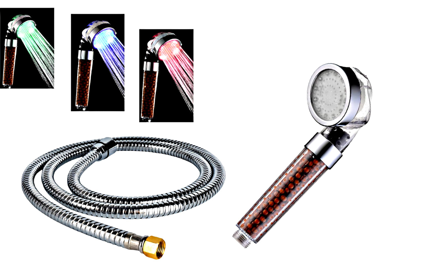 Socila LED Sprayer Head Color Changing for Shampoo Bowl Salon, Spray Head High Pressure Auto Color Changing For Dry & Frizz Hair With Stainless Steel Hose 1/2" to 1/4 Nut
