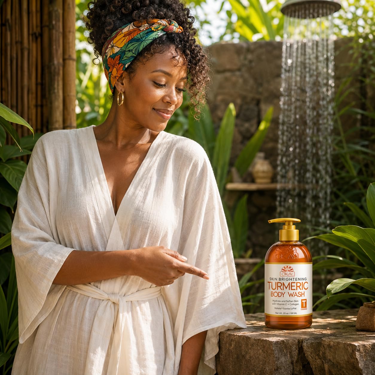 OKAY Turmeric Skin Brightening Body Wash 20 oz – Vitamin C & Collagen Glow Cleanser for Dark Spots & Even Skin Tone