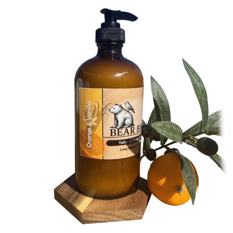 Bear Bird 100% Grass-Fed Tallow & Raw Honey Lotion with Olive Oil, Orange & Vanilla Essential Oils