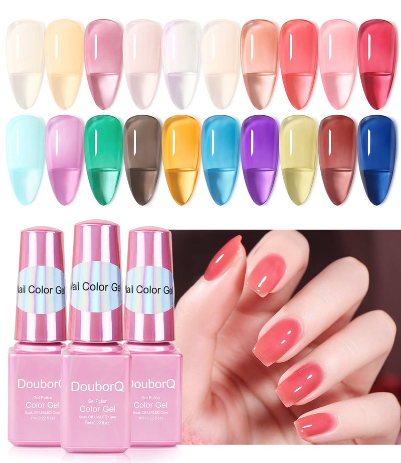 20 Bottles Jelly Gel Nail Polish Glass Translucent Crystal Blue Pink Red Pink Clear Green Yellow Purple Colors UV Soak Off LED Gel 7ml Soak Off Manicure Kit
