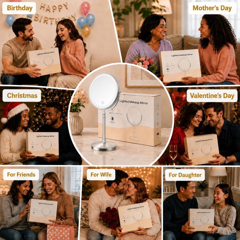 Double-Sided Makeup Mirror - 3000mAh Rechargeable Vanity Mirror with 3 Color Modes | 1X/10X Magnification, Adjustable Brightness
