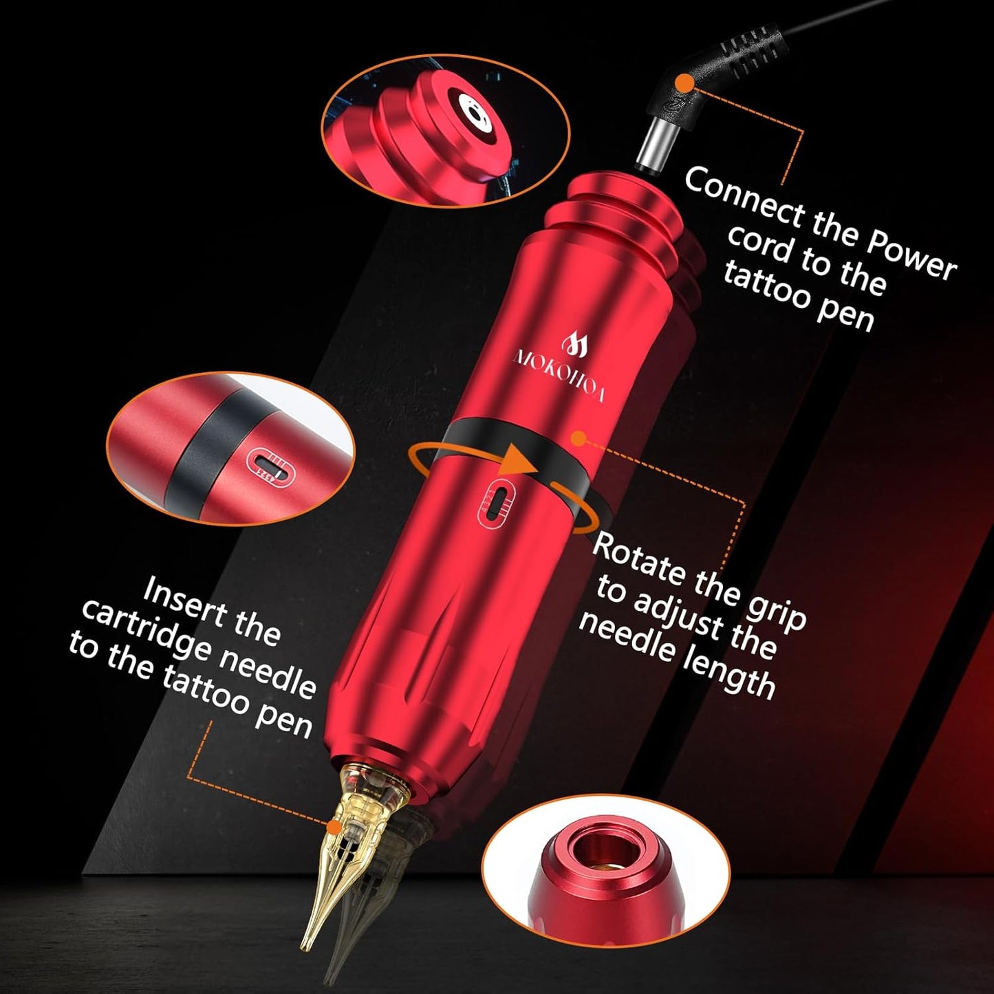 Tattoo Kit for Beginners - Complete Rotary Tattoo Gun & Pen Set | Pro Cartridge Needles & Transfer Papers - Wine Red
