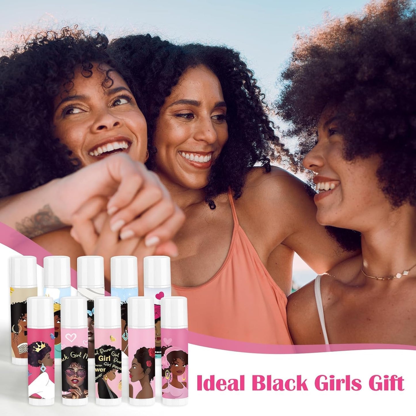 50 Pack African American Lip Balm Bulk African American Valentine's Day Gifts for Women Black Girl Inspirational Lip Balm Black History Lip Care Favors for Commemoration Juneteenth Freedom