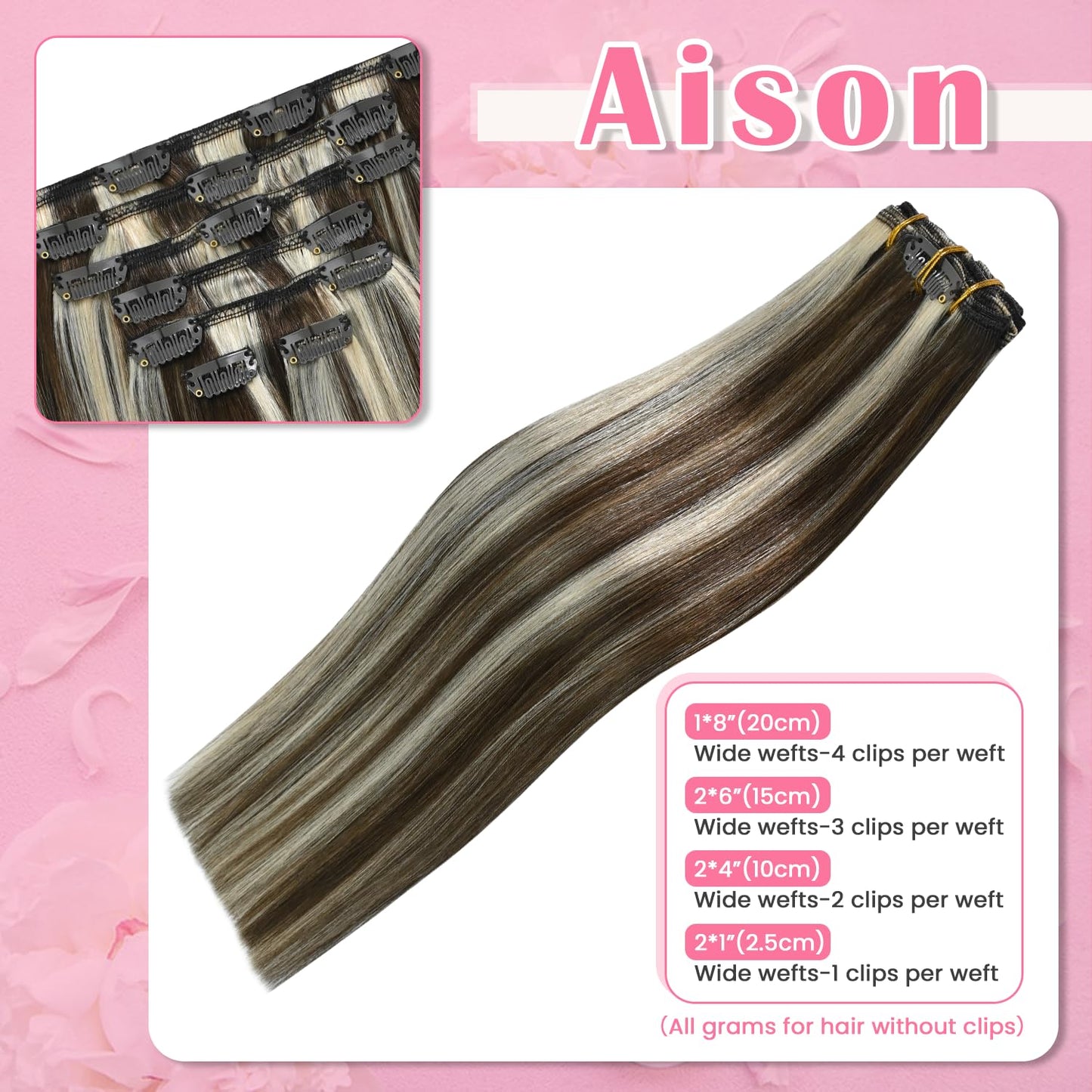 Aison Clip In Extensions Real Human Hair Balayage 75G Medium Brown to Blonde 100% Remy Human Hair Straight for Women 7pcs 16clips (15 Inch #4P613)