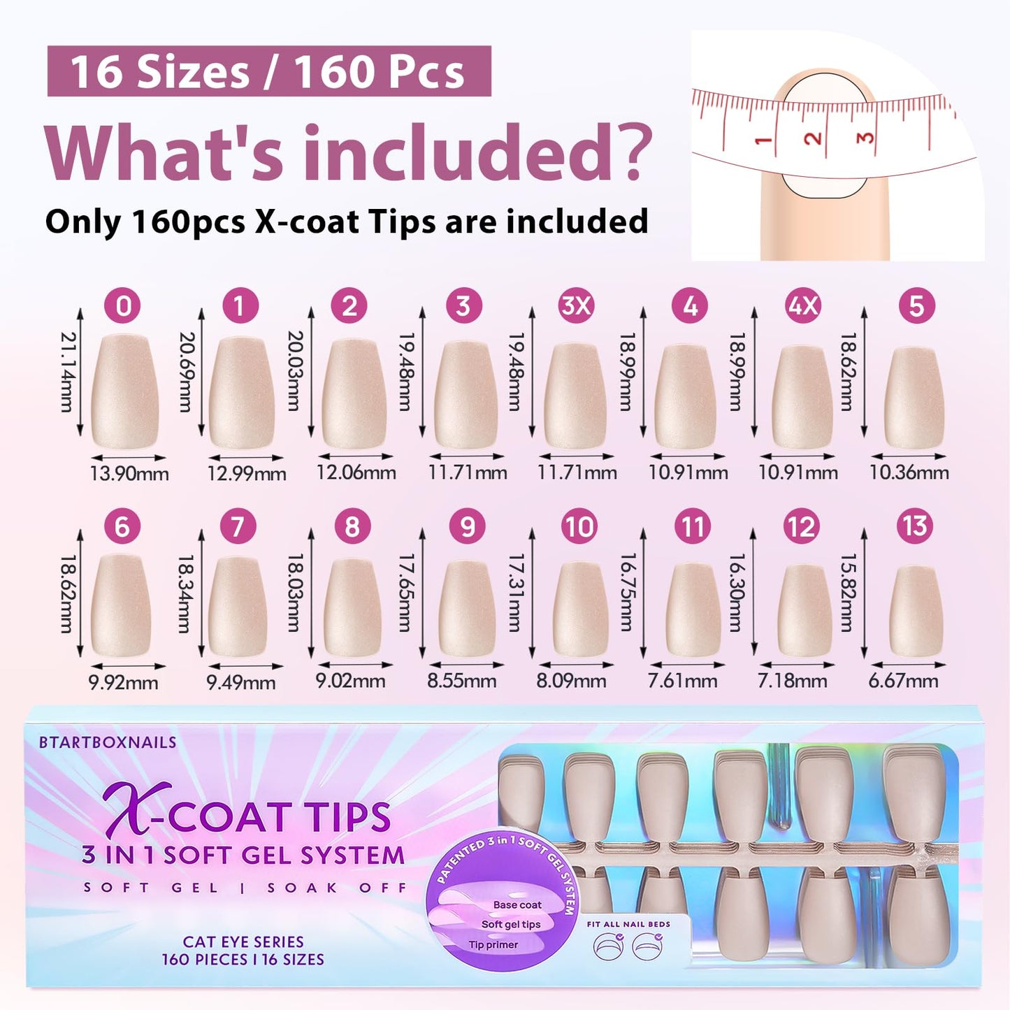 BTArtboxnails Cat Eye XCOATTIPS - Soft Gel Almond Nail Tips, Glitter Press On Nails Short, Soak Off Acrylic Fake Nails Glue On Nails In 16 Sizes - 160 Nail Extension Set, Aurora