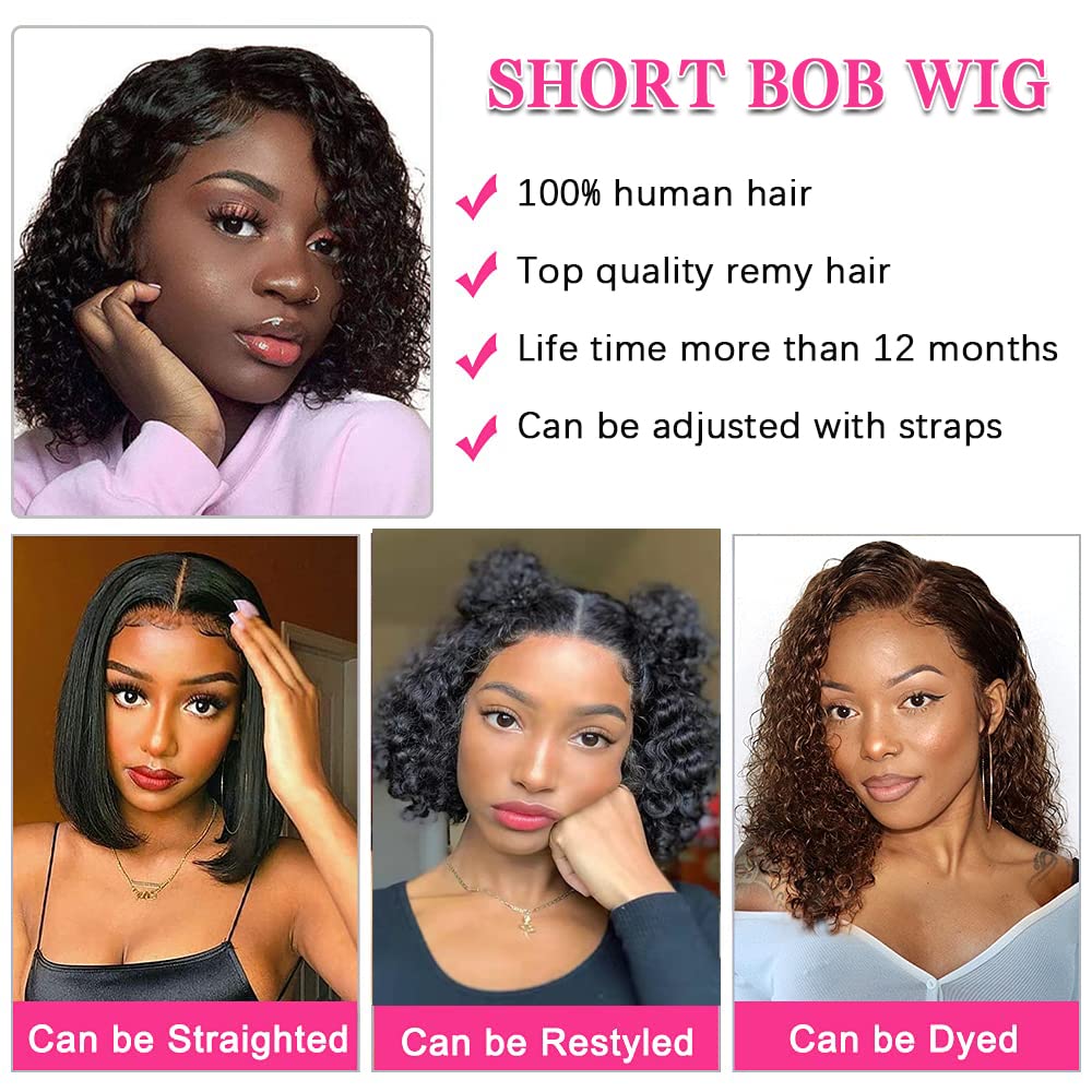 Amznlady Pixie Cut Wigs Curly V Part Wig Human Hair No Leave Out Brazilian Human Hair Half Wig for Black Women Upgrade U Part Wigs Glueless 180% Density Natural Black 8 Inch