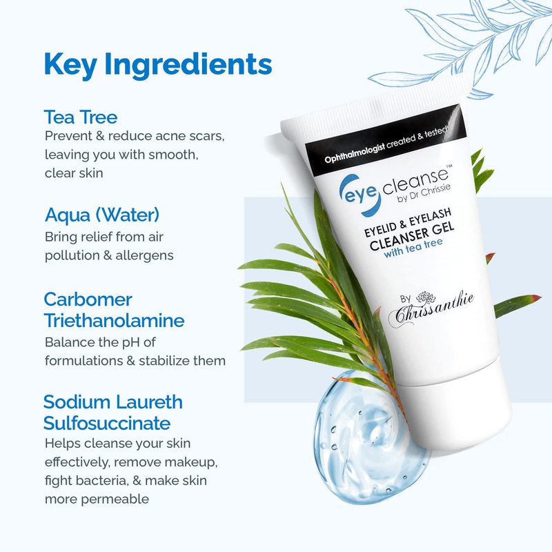 Dr Chrissie All-in-One Lash Extension and Eyelid Cleanser Gel, Makeup Remover with Tea Tree Oil, Eyelash Care Must-Have, 30 ml - EyeCleanse