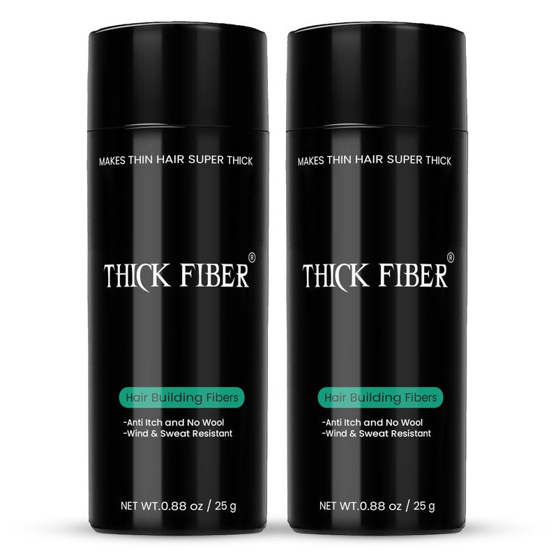 THICK FIBER Hair Fibers for Thinning Hair & Bald spots (BLACK, Pack of 2) - 25g Bottle - Conceals Hair Loss in Seconds - Hair Powder For Women & Men