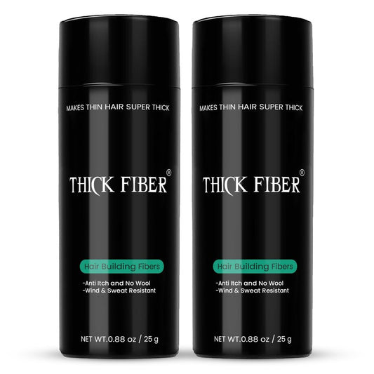 THICK FIBER Hair Fibers for Thinning Hair & Bald spots (BLACK, Pack of 2) - 25g Bottle - Conceals Hair Loss in Seconds - Hair Powder For Women & Men