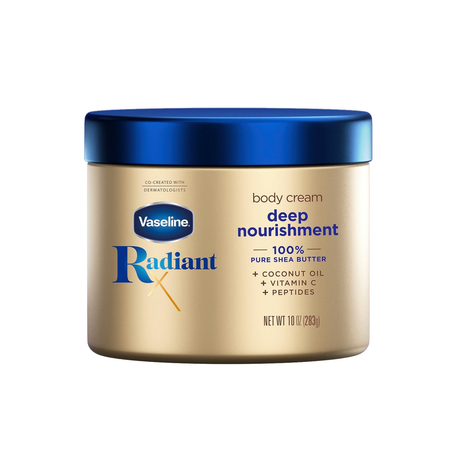Vaseline Radiant X Deep Nourishment Body Cream 100% Pure Shea Butter, Coconut Oil, Vitamin C, & Peptides 10 oz & Radiant X Replenishing and Hydrating Body Oil with 1% Lipids, Jojoba Oil, Coconut Oil