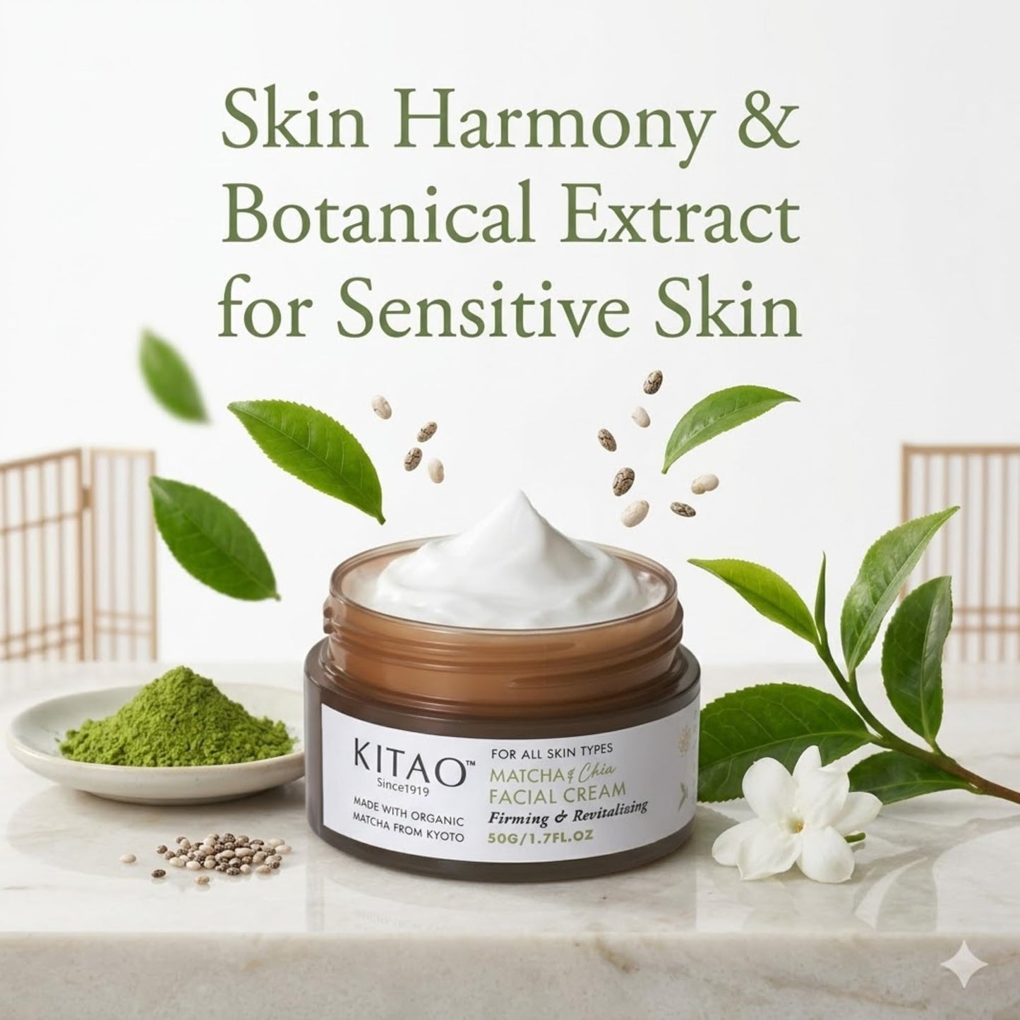 KITAO Anti Aging Face Cream for Women, Organic Face Moisturizer for Sensitive Skin with Matcha, Rice & Vitamin C | Retinol Face Cream, Japanese Skincare Face Moisturizing Cream for Dry Skin 1.7 Fl Oz