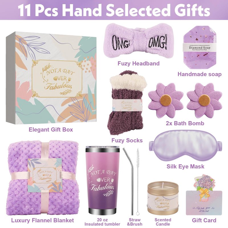 Luxury Spa Gift Basket for Women Self Care Gifts for Women Get Well Gifts With Bath Salts,Blanket Relaxing Gifts for Mom Girlfriend Wife Daughter Perfect For Mother's Day (Purple)