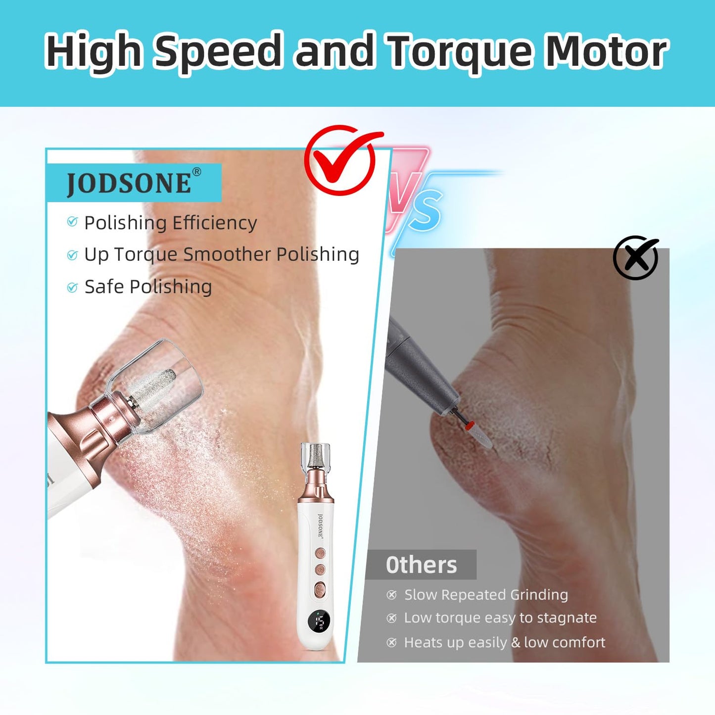 JODSONE Professional Manicure Pedicure Set with 8 Replacement Bits LED 15 Speed Display Multifunctional Rechargeable Cordless Nail Toenail Drill Rose Gold