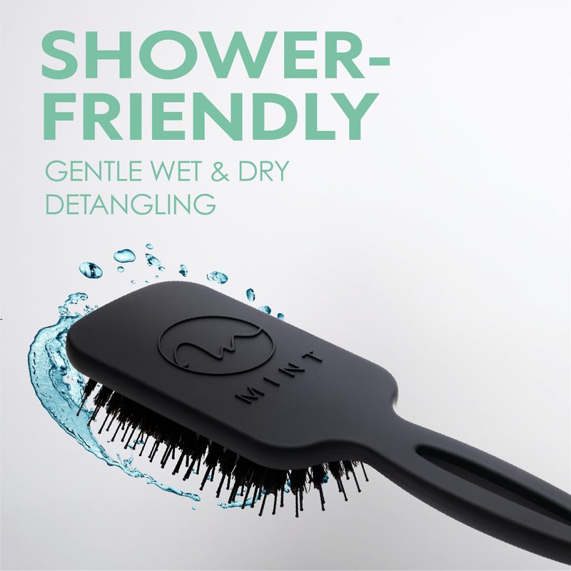 MINT Mizu Waterproof Boar Bristle Hair Brush for Women | Create Long-Lasting Shine | Premium Anti Breakage Detangling Paddle Wet Brush for Healthy Scalp & Hair Growth | Travel Hairbrush for Women