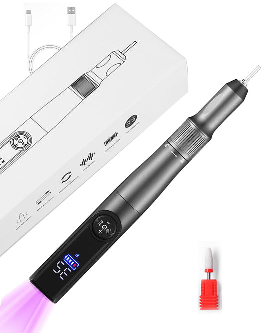 Cordless Electric Nail Drill Machine with Nail Lamp, 2 in 1 Nail File Kit 35000RPM Professional Portable Rechargeable E File for Acrylic Polish Gel Removal Manicure Pedicure Set