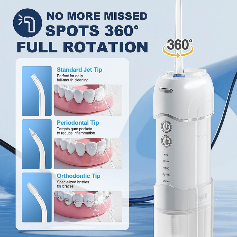 Sanguisync Mini Cordless Water Flosser for Teeth, Portable 5 Modes Travel Dental Water Flosser, 36-Day Battery Life, Detachable Tank, IPX7 Waterproof Oral Irrigator for Brace, Sensitive Gum, Implant