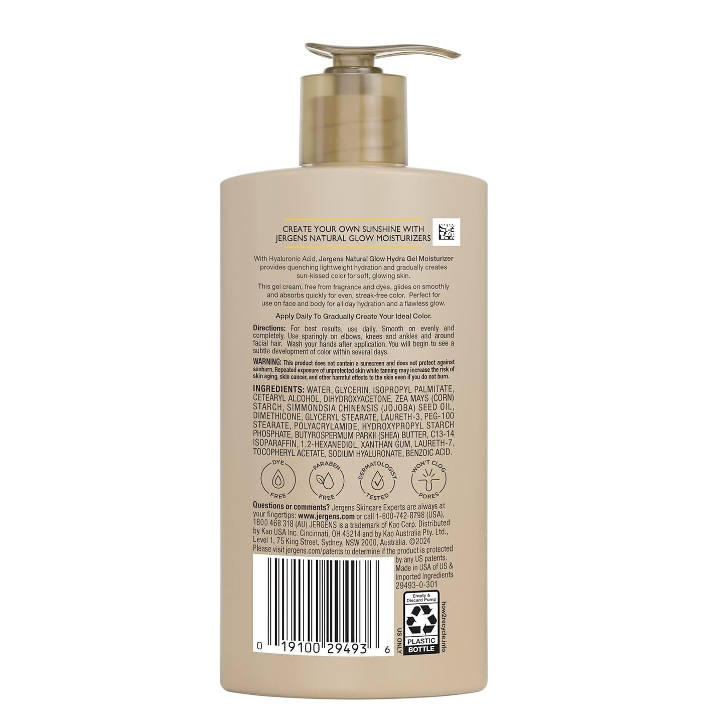 Jergens Natural Glow - Gradual Tanning Lotion with Hyaluronic Acid | Fragrance-Free, 8.3 Fl Oz for Fair to Medium Skin Tone