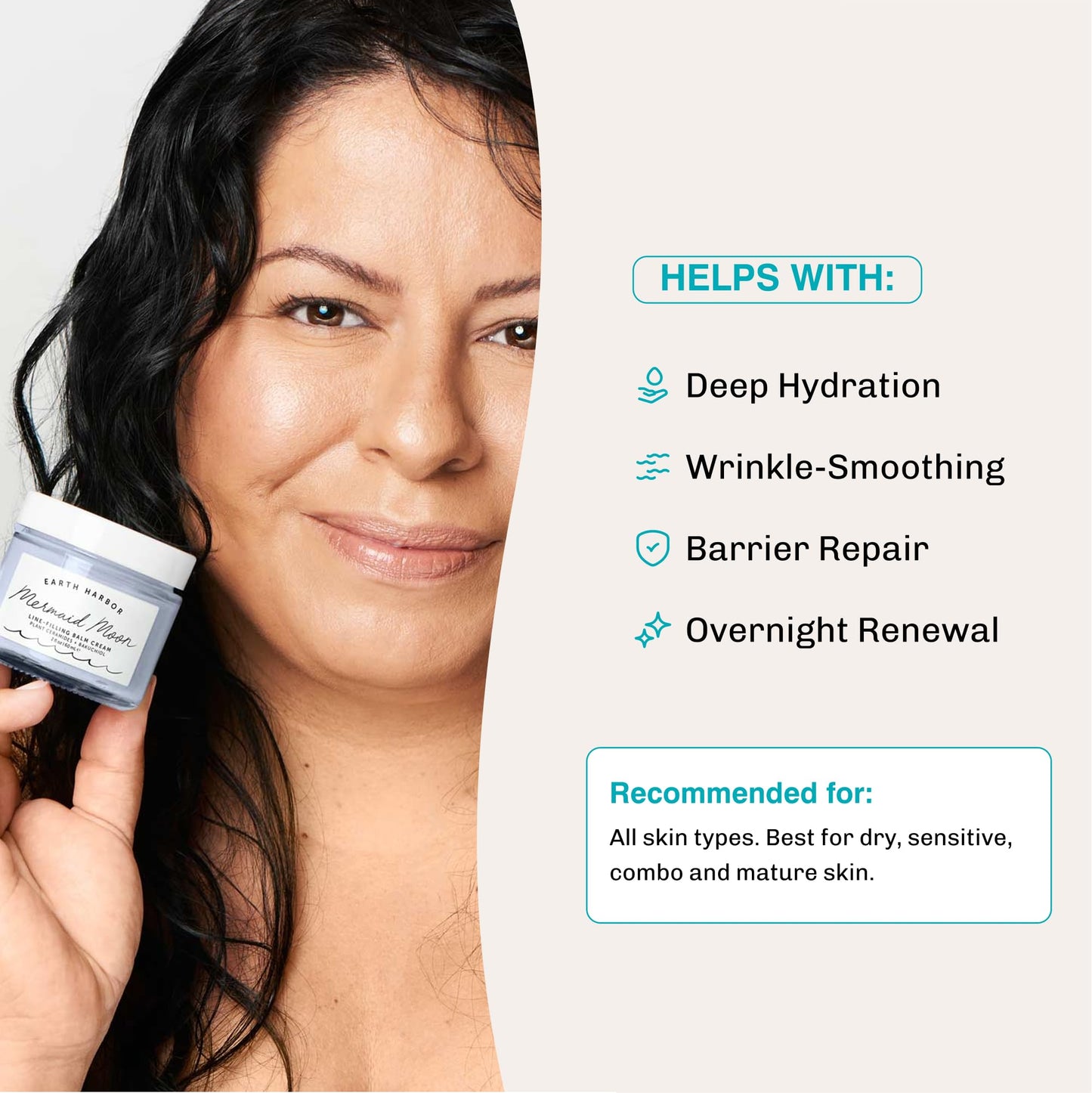 Earth Harbor Mermaid Moon Line-Filling Balm Cream - Vegan Night Treatment for Wrinkles and Hydration, with 20+ Actives - Deeply Restores and Nourishes Skin