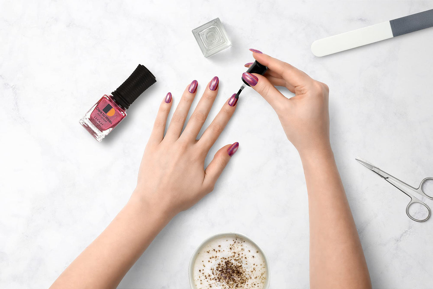 LeChat - Perfect Match Spectra Gel Polish - Kaleidoscope - Magenta Holographic Glitter - (0.5 Ounce) - Easy Application - Includes Bonus Nail Lacquer Bottle