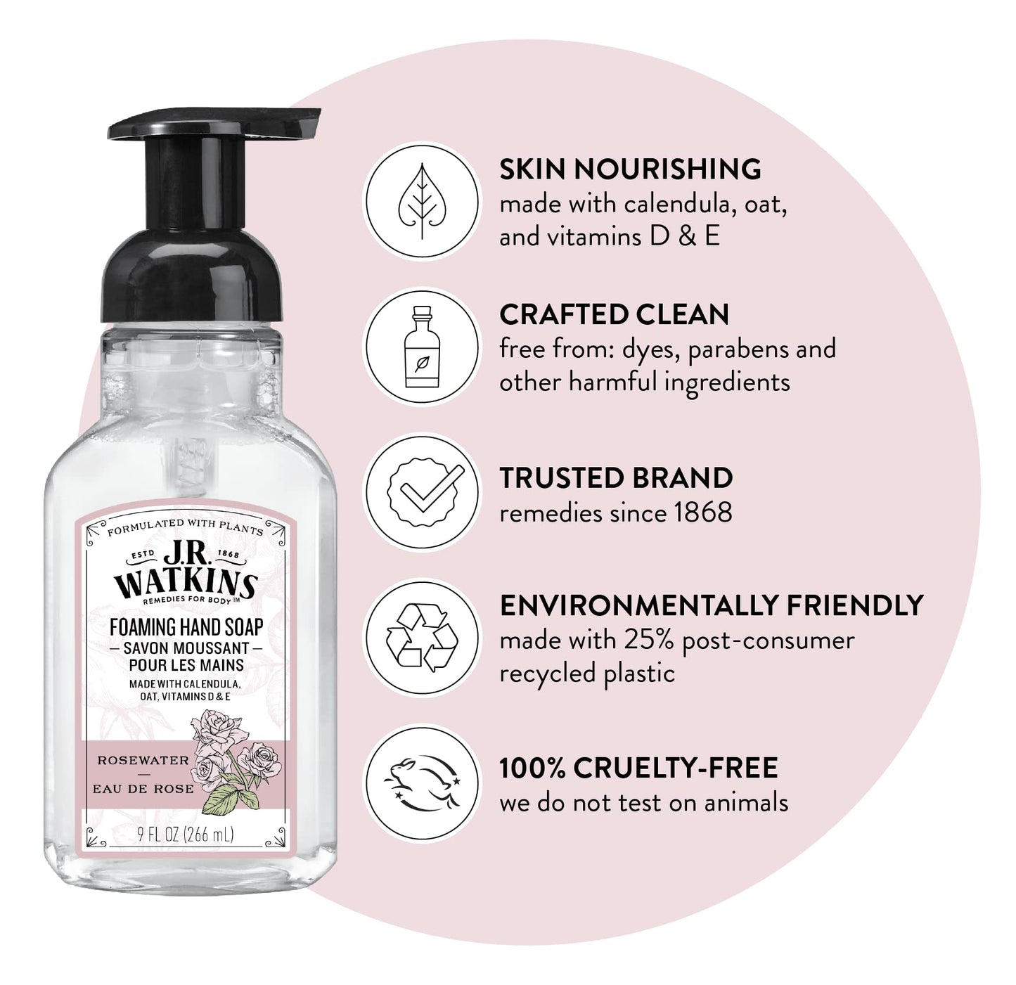 J.R. Watkins Foaming Hand Soap with Pump Dispenser, Moisturizing Foam Hand Wash, All Natural & Foaming Hand Soap with Pump Dispenser, Moisturizing Foam Hand Wash, All Natural