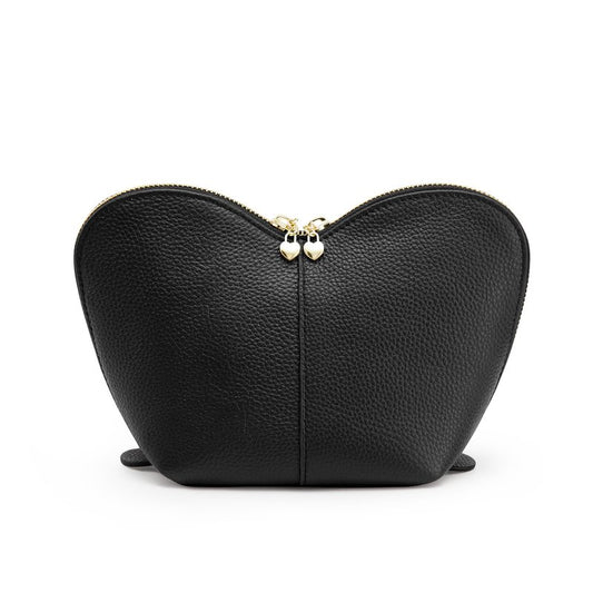Kattee Leather Makeup Bag, Travel Large capacity Comestic Bag for Women, Heart Shaped Portable Organizer Toiletry Bag for Working, Black