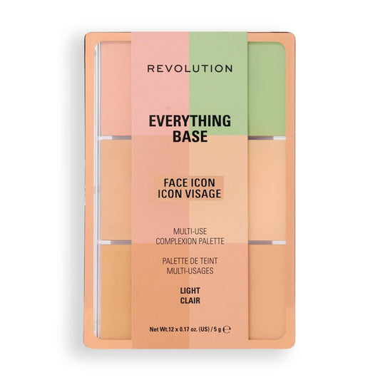 Revolution Everything Base Face Icon Complexion Palette, Multi-Use Cream Contour, Concealer, Corrector, Highlighter & Blush Kit, Vegan & Cruelty-Free, Light
