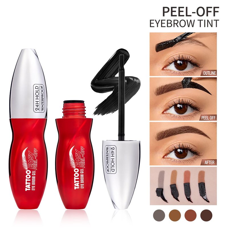 JUAAZIN Espresso Peel Off Brow Tinting Gel with Tweezer - Long-Lasting Tattoo Eyebrow Dye, Waterproof Sweatproof Smudge-Proof Transfer-Resistant Brow Filler Gel, Multi-Day Wear At-Home Brow Tint 04#