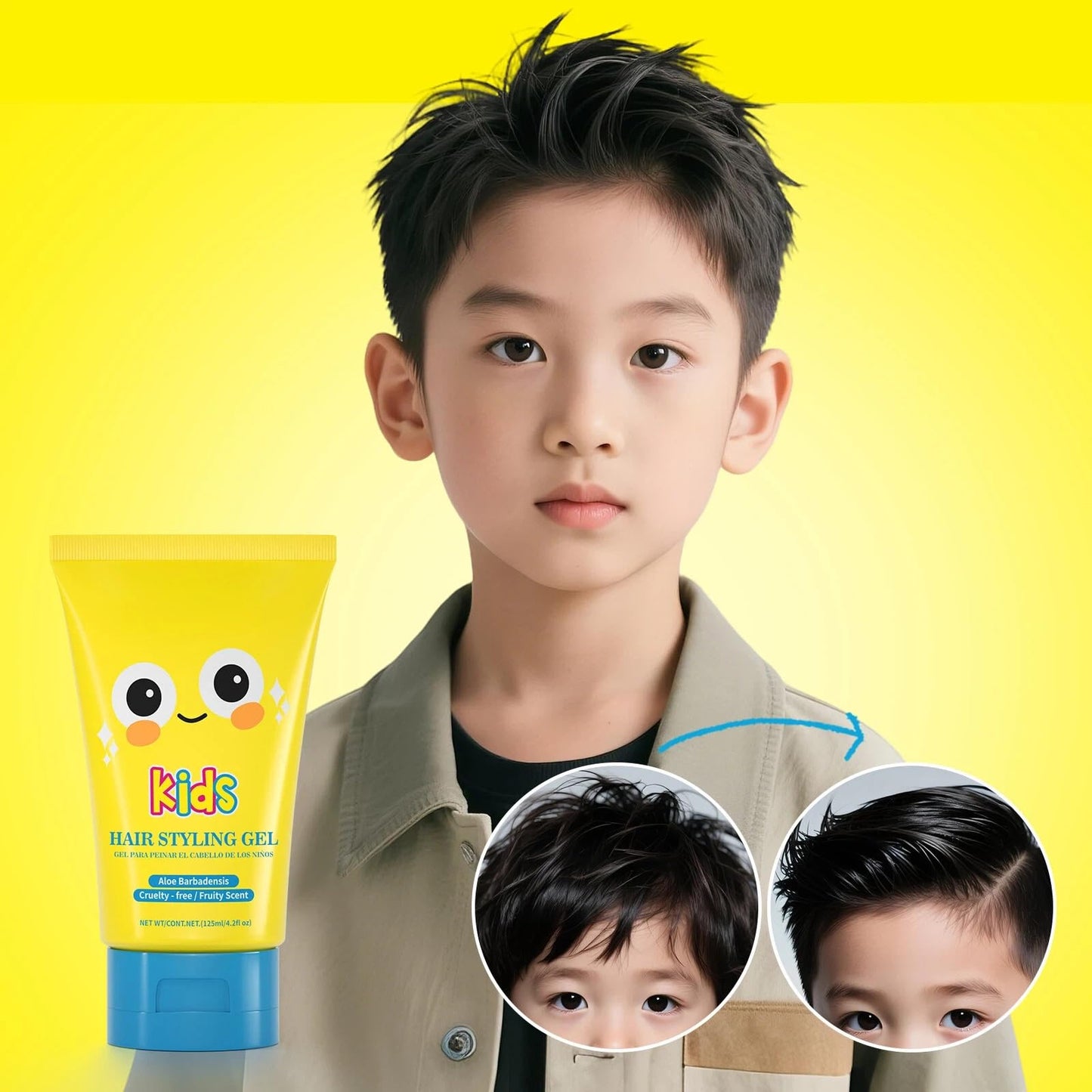 gowwim Kids Hair Gel, Natural Plant Extracts Hair Gel for Kids Alcohol-Free & Gentle Styling Cream Long-Lasting Hold Tames Flyaways and Frizz for Boys Girls Baby Toddlers 125ml (4.2 Fl OZ)