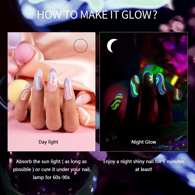 Glow in The Dark Nail Art Gel Liner Set - 12 Soft Pastel Colors for Luminous Designs | UV LED Curing Required