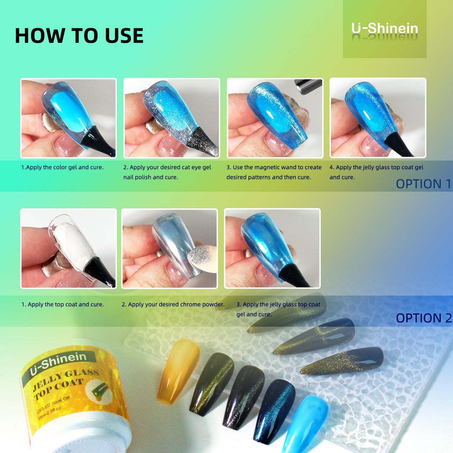 U-Shinein Jelly Gel Nail Polish, Top Coat Gel Nail Polish for Transparent Glass Finish, Sheer Blue Crystal Translucent Polish Jelly Glass Top Coat Soak Off UV/LED for Nail Art Manicure Salon