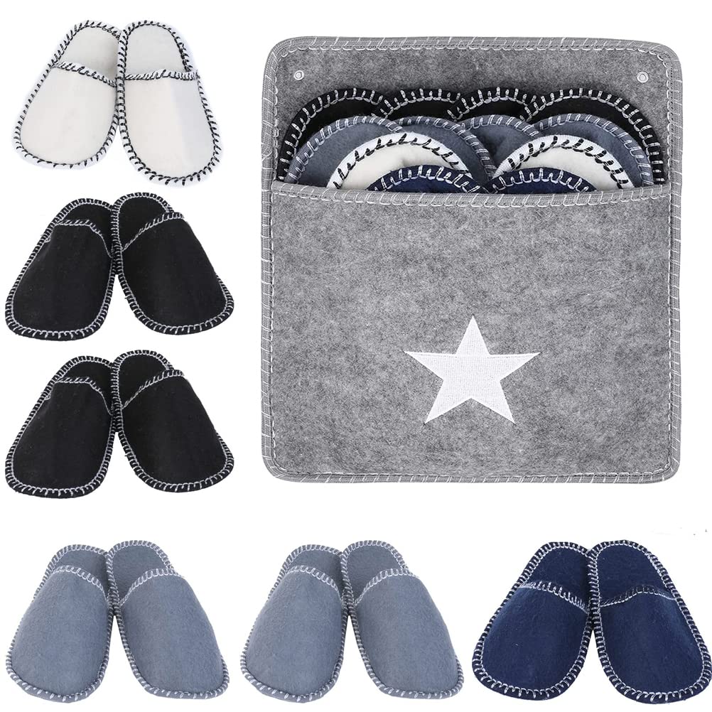 Fleece Felt Guest Slippers House Slippers Set, 6 Pairs Anti-Slip Disposable Slippers Set Washable, SPA Slippers, Men Women Felt Slippers for Guests, Ideal for Family, Hotel Travel