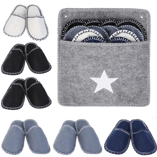 Fleece Felt Guest Slippers House Slippers Set, 6 Pairs Anti-Slip Disposable Slippers Set Washable, SPA Slippers, Men Women Felt Slippers for Guests, Ideal for Family, Hotel Travel