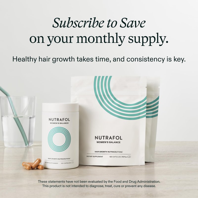 Nutrafol Women's Balance Hair Growth Supplements, Dermatologist Recommended, Ages 45 and Up, Clinically Proven for Visibly Thicker Hair and Scalp Coverage - 2 Month Supply, Pack of 2