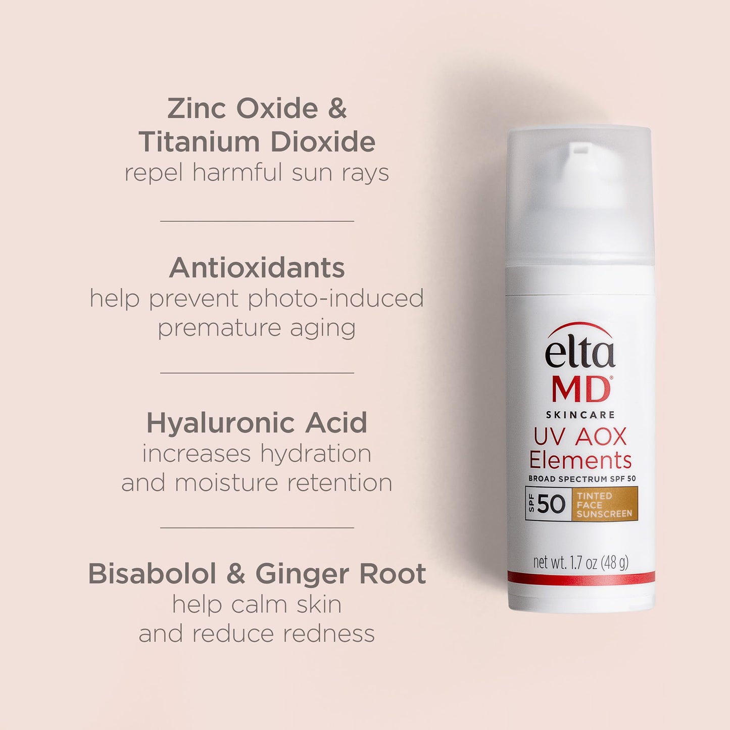 EltaMD UV AOX Elements Tinted Face Sunscreen, SPF 50, 100% Tinted Mineral Sunscreen for Sensitive Skin and Dry Skin with Antioxidants, 1.7 oz Pump (2 pack)