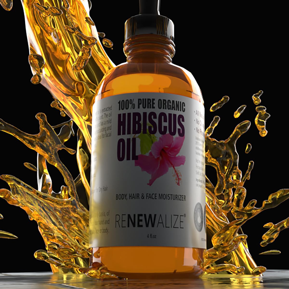 Renewalize Virgin Organic HIBISCUS SEED OIL | Unrefined Cold Pressed 100 Percent Pure | Large 4 fl oz bottle | All Natural Anti Aging and Hair Growth oil