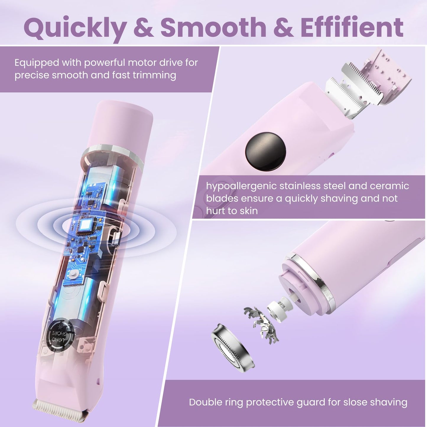 Bikini Trimmer for Women, Upgraded 2-in-1 Electric Razors for Women with 2 Replaced Blades and LED Light, Wet & Dry Use Electric Shaver Support 90 Mins Runtime for Face & Body & Intimate Areas