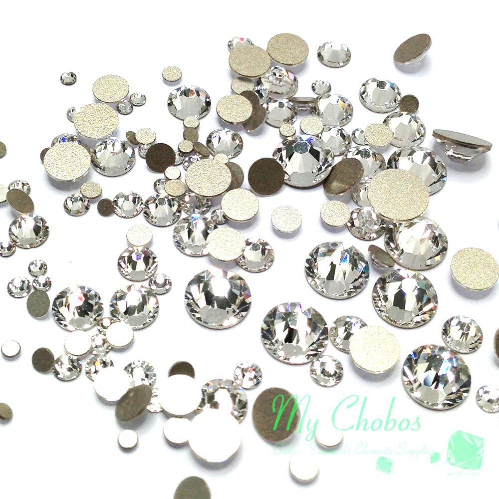 Crystal-Wholesale Austrian Clear CRYSTAL (001) 2058/2088 Crystal Flatbacks Rhinestones Nail Art Mixed With Sizes Ss5, Ss7, Ss9, Ss12, Ss16, Ss20, Ss30, 144 Piece Made in Austria