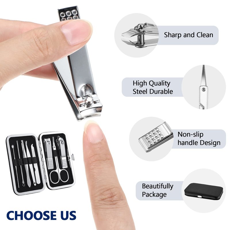 Geosar 12 Sets Manicure Set Nail Clippers Pedicure Kit 8 in 1 Grooming Stainless Steel Kits Nail Care Tools with Travel Case for Employee Coworker Teachers Nurse Gifts(Black)