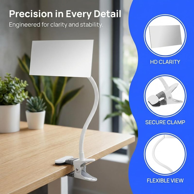 Clip-On Desk Makeup Mirror - Anti-Peeping Privacy Design | Adjustable Gooseneck Clamp for Office Use