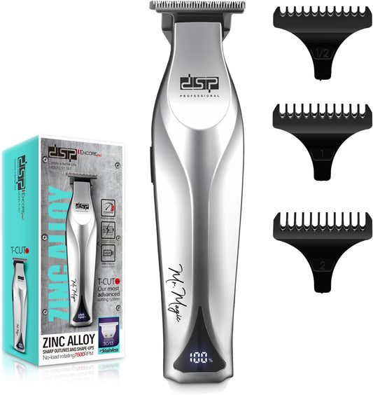 DSP Professional T Blade Beard Trimmer for Men - Cordless Zinc Alloy Barbershop Edger | Silver Finish