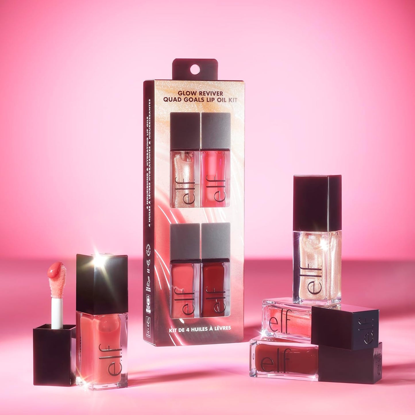 e.l.f. Glow Reviver Lip Oil Kit - 4 Hydrating Tinted Glosses | Vegan, Non-Sticky, Moisturizing