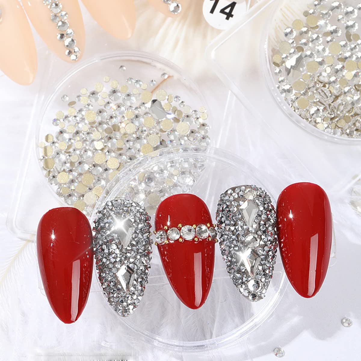 qiipii 4080Pcs Silver Clear Nail Rhinestones Crystal White Stones More Quantity 1.5-4mm Flatback Round Beads K9 Glass Gems Nail Art Diamonds Jewels Charms for Nails Face Eyes Makeup Shoes DIY Crafts