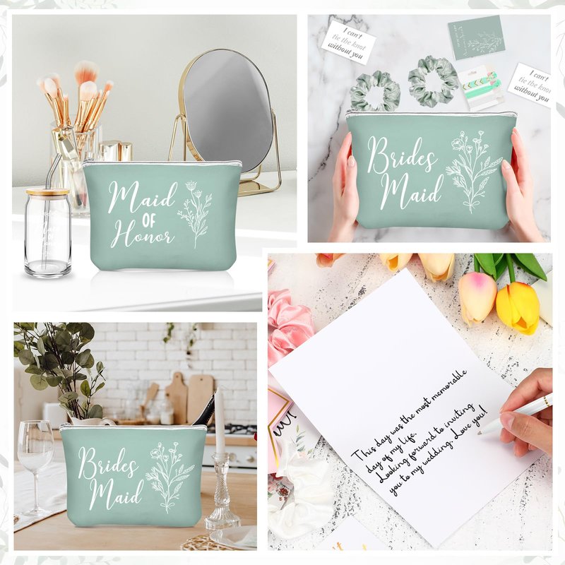 Irenare 36 Pcs Bridesmaid Proposal Gifts Set of 6 Will You Be My Bridesmaid 16 oz Glass Cup Brides Maid Cosmetic Bags Cards Bracelets Bridal Shower Favor Wedding Supplies Bachelorette Party(Green)