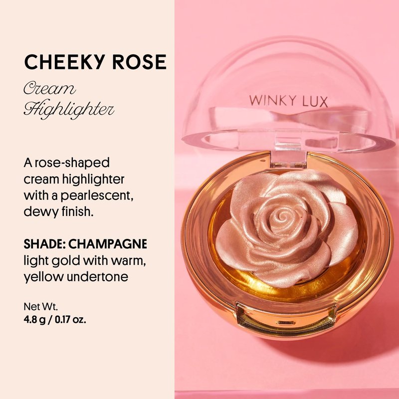 Winky Lux Cheeky Rose Cream Highlighter - Weightless Cream Makeup for Cheeks, Effortlessly Blendable, Skincare-Infused with Vitamin E, Light Gold, Brilliant