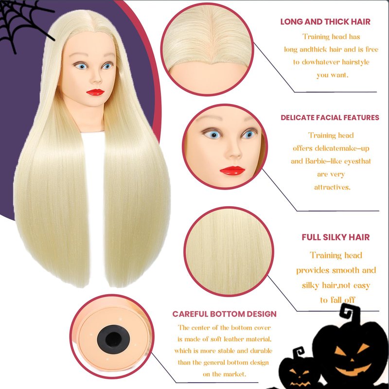 WeiRan 26"-28" Mannequin Head Styling Head Human Hair Cosmetology Manikin Doll Training Head for Hairdresser Practice Braiding Free Clamp Holder and Comb (808-write)
