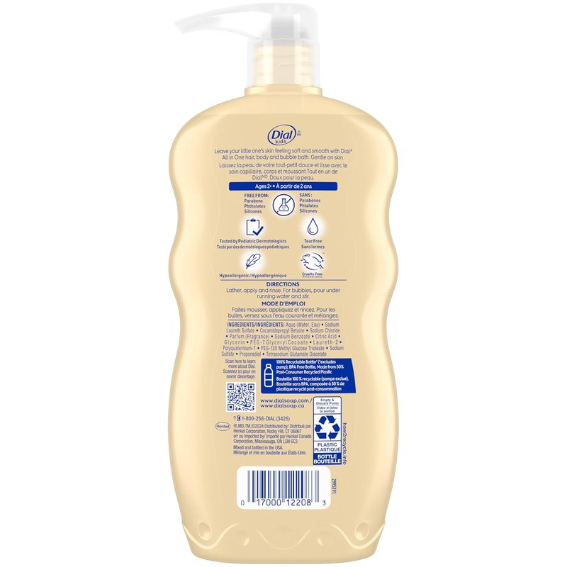 Dial Kids 3-in-1 Body, Hair & Bubble Bath - Peach Scent, 24 fl oz (Pack of 4)
