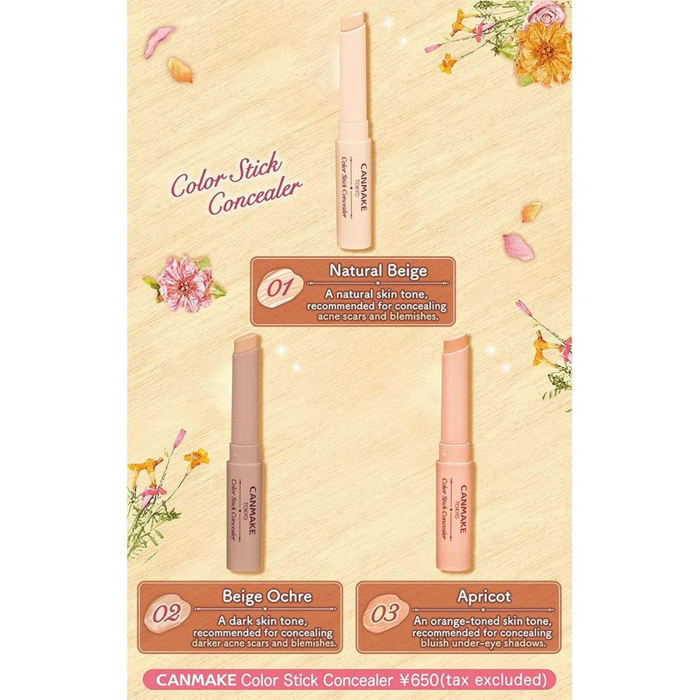CANMAKE Color Stick Concealer - Apricot Shade, 0.06 oz | Creamy, Lightweight Formula