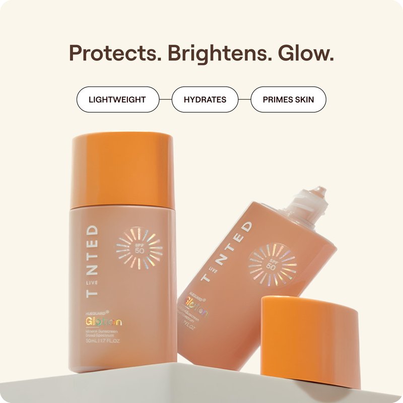 Live Tinted Hueguard Glotion Mineral Tinted Sunscreen For Face SPF 50 – Lightweight Fragrance-Free Sunscreen – Hydrating & Brightening – Clean & Vegan Primer With SPF - Medium Deep .5 FL Oz