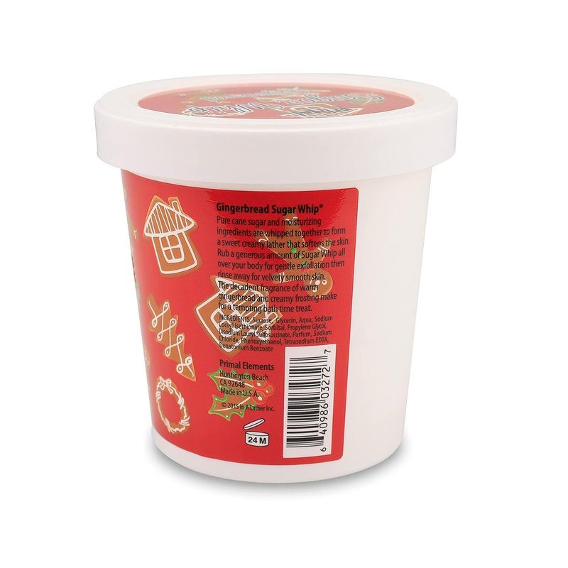 Primal Elements Sugar Scrub - Exfoliating Gingerbread Whip | Face & Body Cleanser, 10 oz